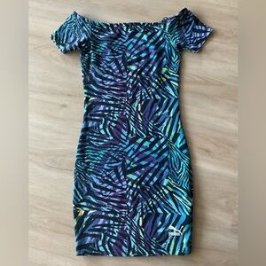 Puma Blue Off-the-Shoulder Bodycon Mini Dress S